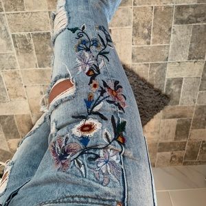 Embroidered floral jeans